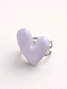 Кольцо ручной работы КерамЕлКа асимметричное «Сердечко», сиреневое, керамика