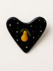 Брошь ручной работы Сердце в горошек с грушей, чёрная, полимерная глина, превью фото 1