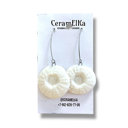 Серьги КерамЕлКа «Белые цветы», фарфор, фото 1.