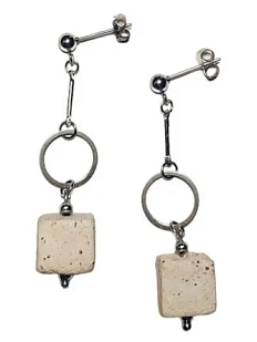 Серьги составные «Кубики с кольцом», светлый бетон, ювелирная сталь