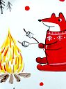 Тарелка ручной работы с бортиком Лис в свитере у костра, белая, 12 см, превью фото 2