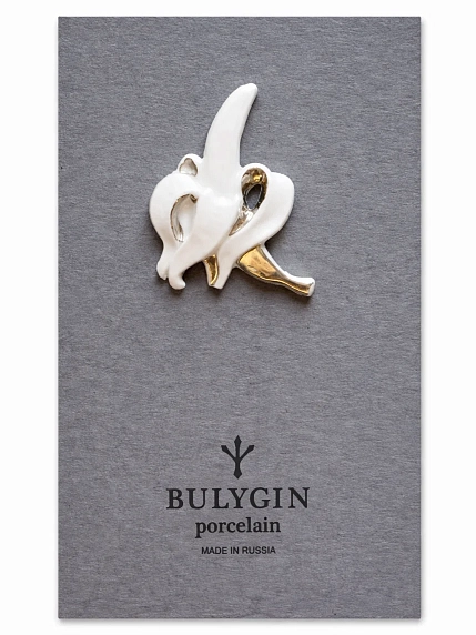 Брошь ручной работы Фарфор Булыгина «Банан», бело-золотистая, фото 2.