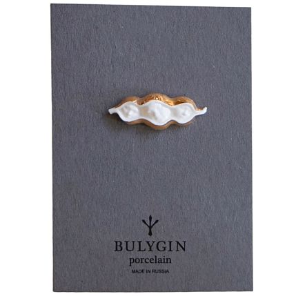 Брошь ручной работы Bulygin «Горох», фарфор, бело-золотистая, фото 3.
