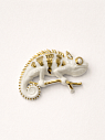 Брошь ручной работы Фарфор Булыгина «Хамелеон», бело-золотистая, превью фото 2