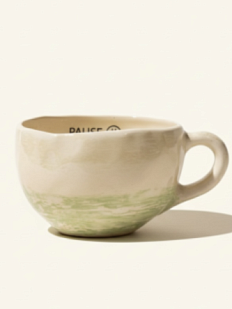 Кружка ручной работы Мастерская Виктории Нор «Pause», перламутровая с зелеными разводами, керамика, 350мл