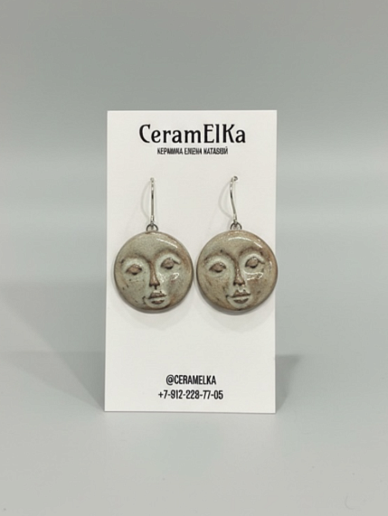 Серьги на петле КерамЕлКа «Лица», керамика, коричневые, фото 1.