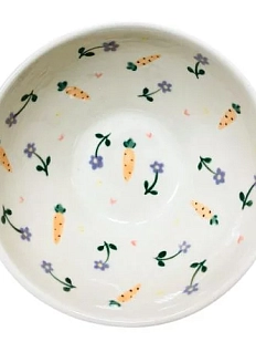 Пиала ручной работы Slowday Ceramics с морковками и сиреневыми цветочками «Винтаж», керамика, 13 см