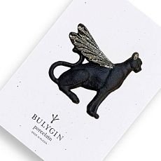 Брошь ручной работы Bulygin «Гепард», фарфор, чёрно-серебристая