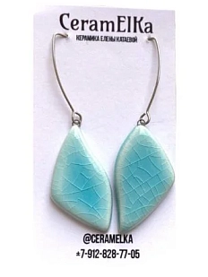 Серьги КерамЕлКа «Лепестки», керамика, кракелюр, голубые