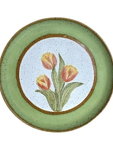 Тарелка ручной работы Тюльпаны, зелёная, керамика, 20 см