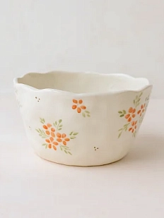 Пиала ручной работы «Красные цветочки», керамика, 12 см