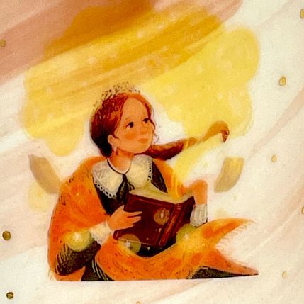 Кружка ручной работы «Девушка с книгой», бело-розовая с разводами, фарфор, 450 мл, фото 3.