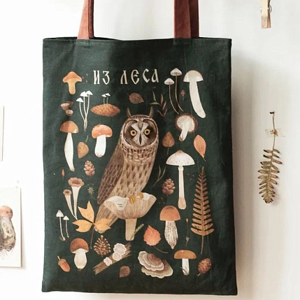 Сумка шоппер «Сова из леса», тёмно-зелёный, фото 1.