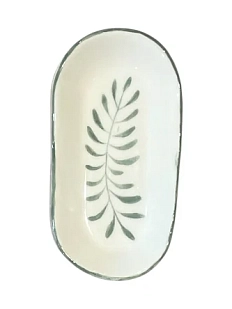 Блюдце Августа с зелёной веточкой, малое, овальное