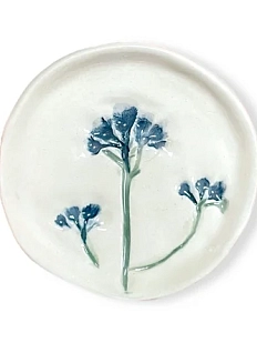 Блюдце для украшений ручной работы «Синие цветочки», полуфарфор, 7 см