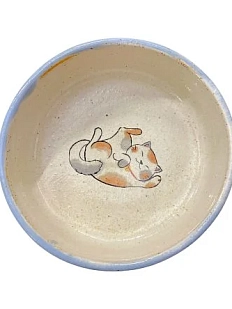Миска ручной работы Керемет «Игривый котик», голубая, керамика, 14 см