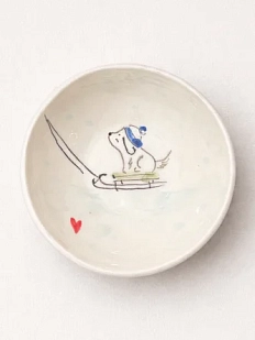 Пиала ручной работы НАДО ЖЕ с росписью «Собачка на санках», белая, керамика, 10 см