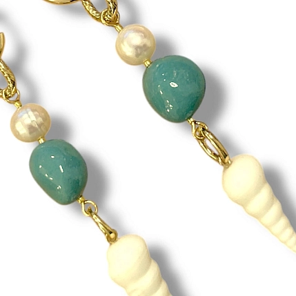 Серьги-конго на цепочке ручной работы Ракушки, фарфор, фото 2.