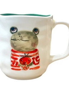 Кружка ручной работы Ким керамика с росписью Лягушка с клубникой, фарфор, 350 мл