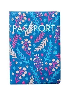 Обложка на паспорт Валя Карнавалова «Веточки и цветочки», голубая, ПВХ