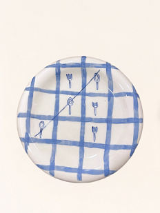 Тарелка ручной работы «Ложки и вилки», бело-голубая, керамика, 20 см