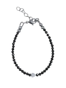 Браслет из шпинели с перламутровым сердцем, чёрный
