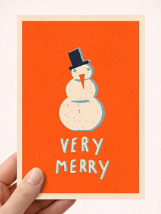 Открытка DARI DARI ретро со снеговиком на Новый год «Very Merry», А6