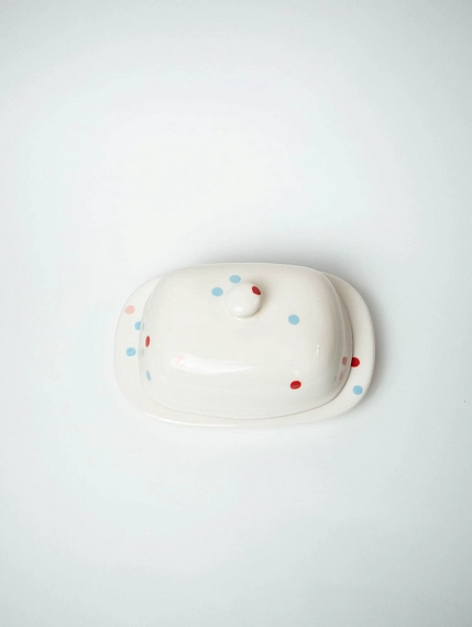 Маслёнка ручной работы ММ керамика «Конфетти», белая, фото 4.