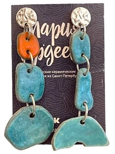 Серьги Мария Гордеева асимметричные составные,  керамика, голубые