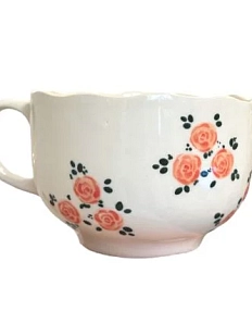 Чашка для чая ручной работы Slowday Ceramics в розовый цветочек «Винтаж», белая, полуфарфор, 600 мл