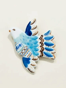Брошь ручной работы Полина Гузеева «Птичка», сине-зелёная, фарфор