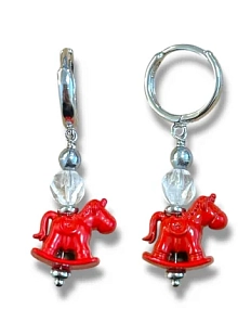 Серьги-конго Бур.Мур «Лошадка из детства», родированная латунь, горный хрусталь и эмаль