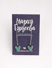 Серьги Мария Гордеева Сердечки, на длинной петле, керамика, бирюзовые