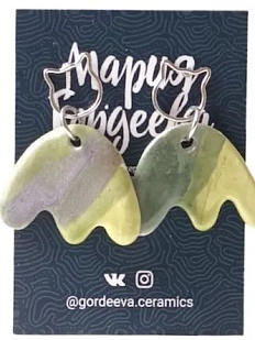 Составные серьги Мария Гордеева Цветы, керамика, серо-зелёные