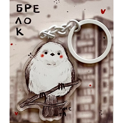 Брелок Лемниската «Птичка», белый, двусторонний, акрил, фото 1.