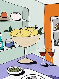 Постер интерьерный «Натюрморт с вином», А4