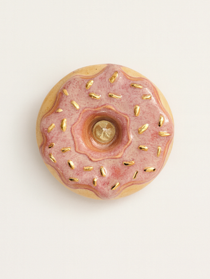 Подсвечник ручной работы «Пончик с розовой глазурью», керамика, фото 1.