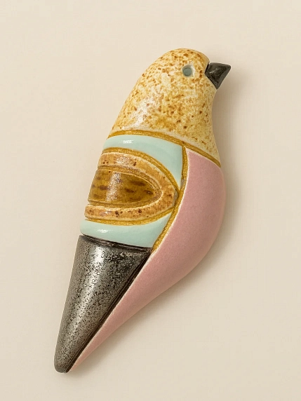 Брошь ручной работы Екатерина Юдо «Птичка», розовая, керамика, фото 1.