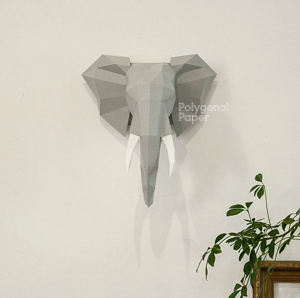 Набор для склейки головы слона Полигональная бумага, серый, фото 1.
