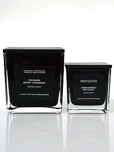 Свеча куб в черном стекле «Замша и горький апельсин»