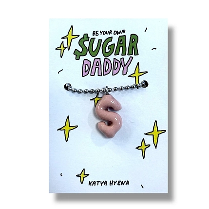 Подвеска Катя Гиена на цепочке ручной работы «Sugar Daddy», розовый, керамика, фото 1.