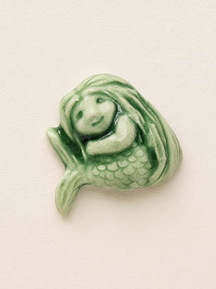 Магнит керамический, ручной работы «Русалка», зеленый, фото 1.