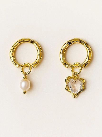 Серьги-конго с сердечком «Ice», родированная латунь, фото 1.