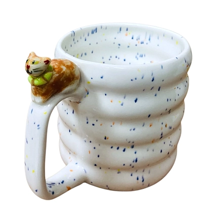 Кружка ручной работы Маковка с фигуркой на ручке «Котик», белая, 180 мл, фото 3.