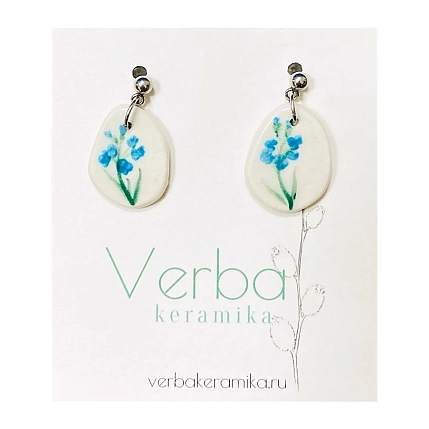 Серьги Верба керамика «Незабудки», керамика, белые, фото 1.