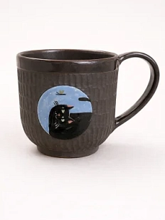 Кружка ручной работы Коврижка «Черный кот», керамика, серо-коричневая