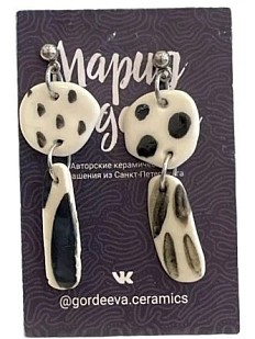 Серьги Мария Гордеева асимметричные составные, керамика, чёрно-белые