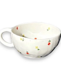 Кружка ручной работы «Цветочки», красно-жёлтая, керамика, 400 мл