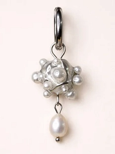 Моносерьга ручной работы «Пузыри с жемчужинкой», перламутровая, полимерная глина