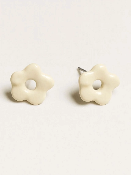 Серёжки-гвоздики Радость Рядом «Цветочки», полимерная глина, белые, фото 2.